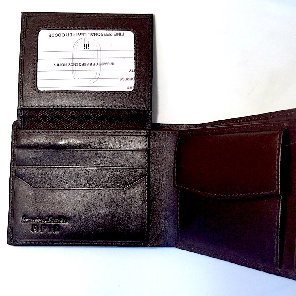 New Genuine Leather ID wallet with RFID $65 brown - Picture 3 of 4